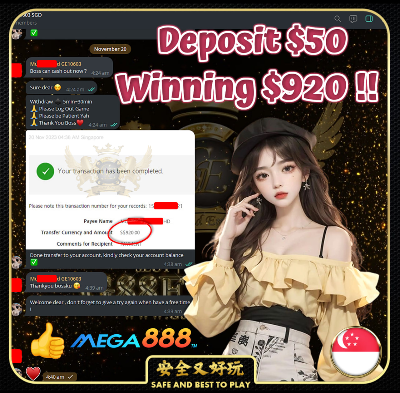 MEGA888 - MONEY FEVER CASHOUT SGD920 !!!