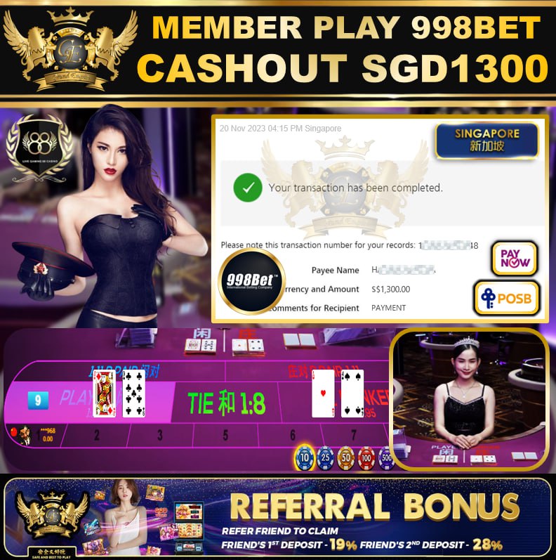 998BET - BACCARAT CASHOUT SGD1300 !!!