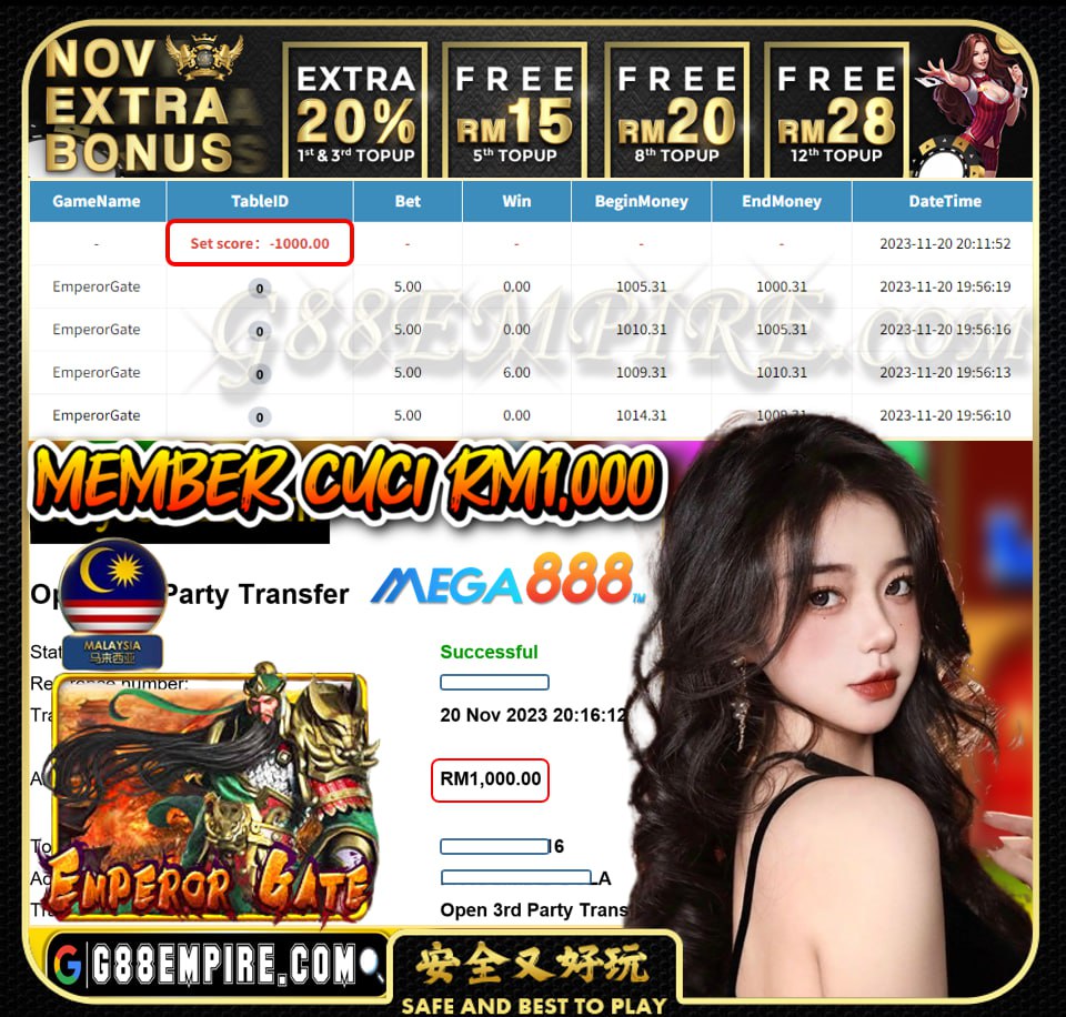 MEGA888 EMPERORGATE CUCI RM1,000