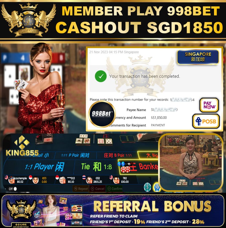 998BET - BACCARAT CASHOUT SGD1850 !!!