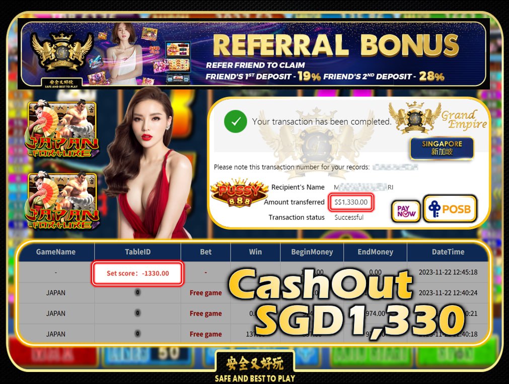 PUSSY888 - JAPAN CASHOUT SGD1330 !!!