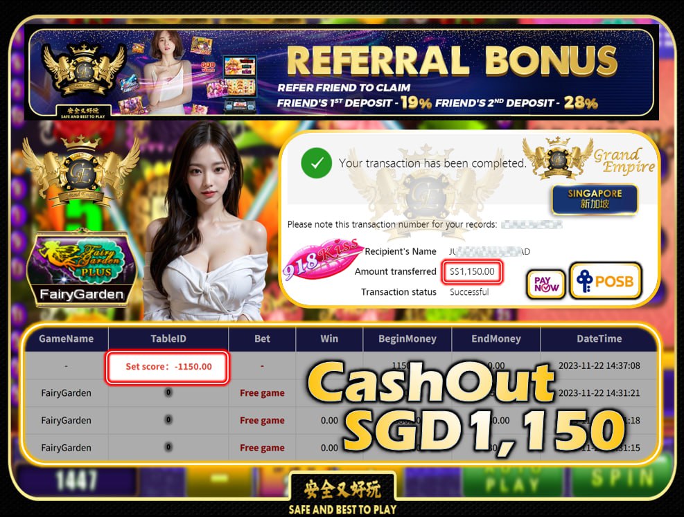 918KISS - FAIRY GARDEN CASHOUT SGD1150 !!!