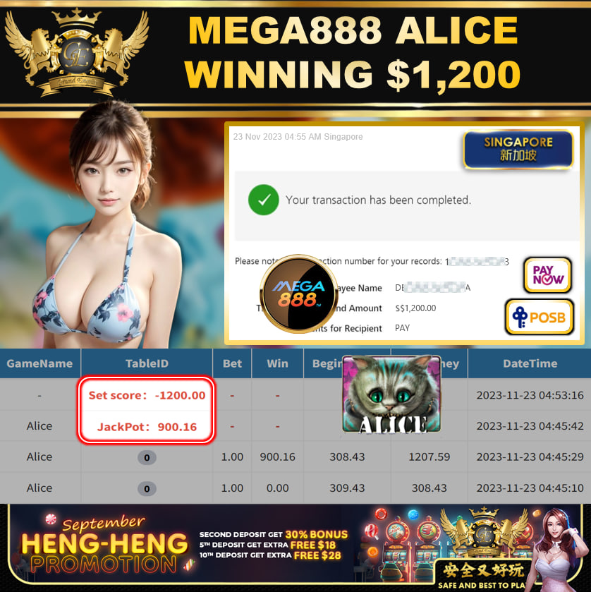 MEGA888 - ALICE CASHOUT 1200 !!!