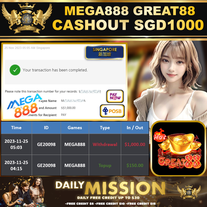 MEGA888 - GREAT88 CASHOUT 1000 !!!