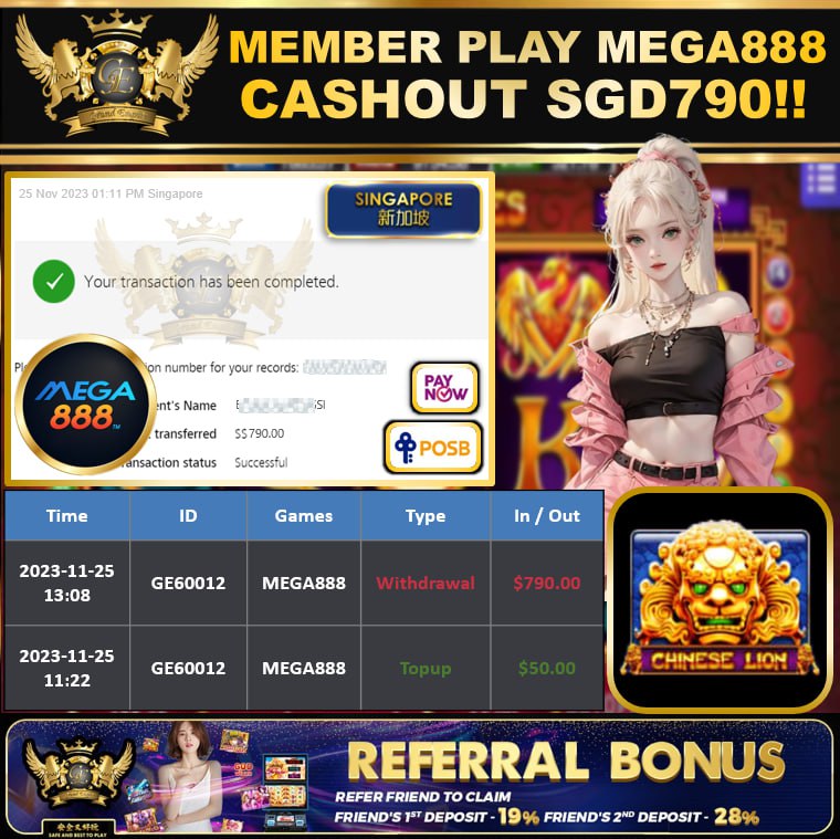 MEGA888 - CHINESE LION  CASHOUT 790 !!!