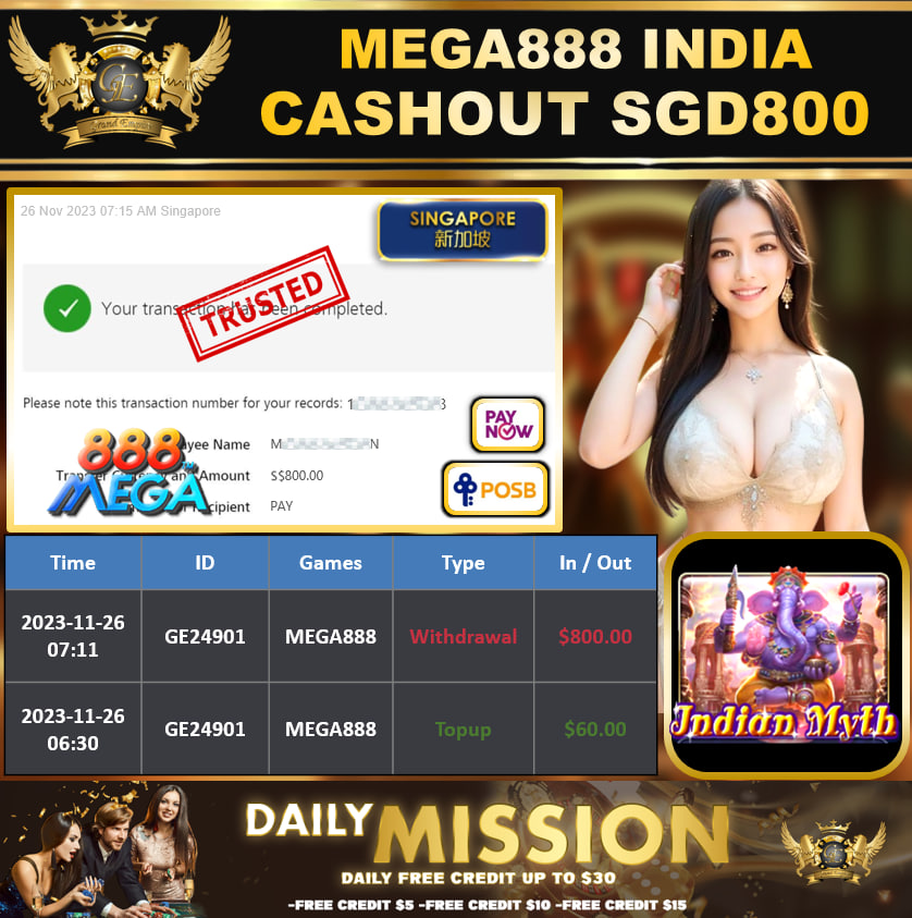 MEGA888 - INDIA CASHOUT 800 !!!