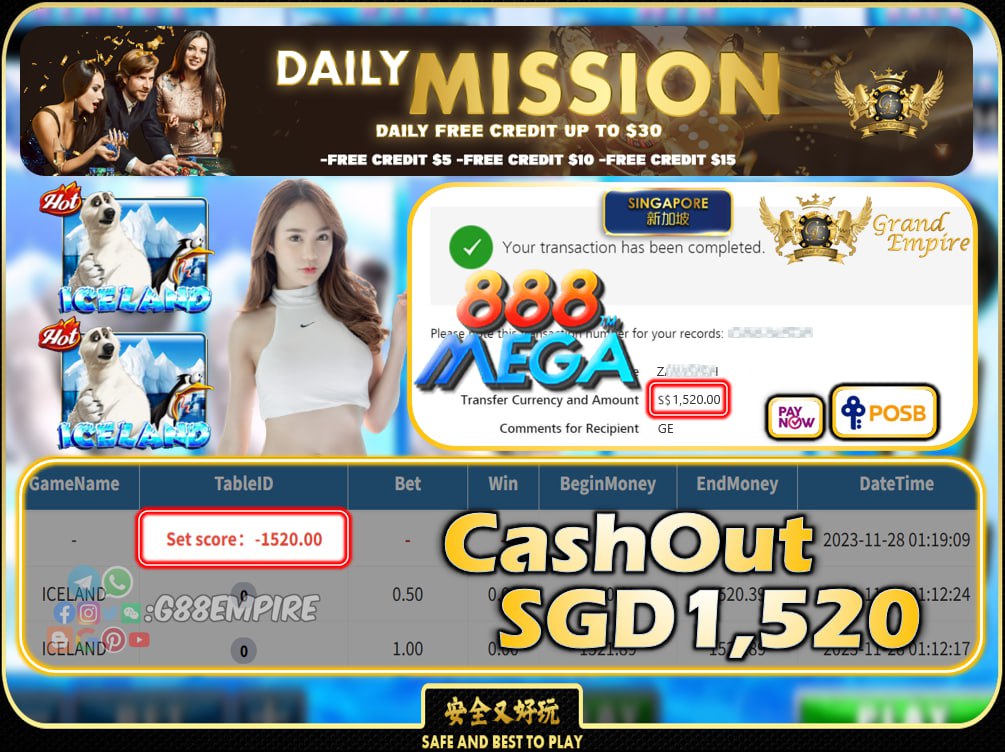 MEGA888 - ICELAND CASHOUT SGD1520 !!!