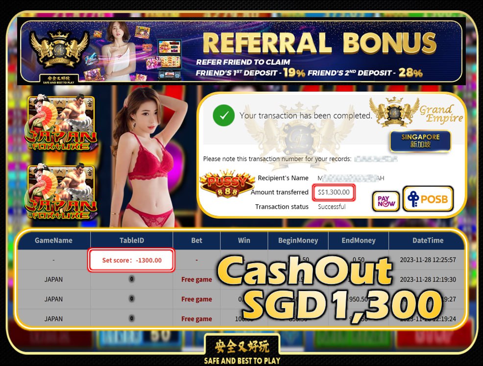 PUSSY888 - JAPAN CASHOUT SGD1300 !!!