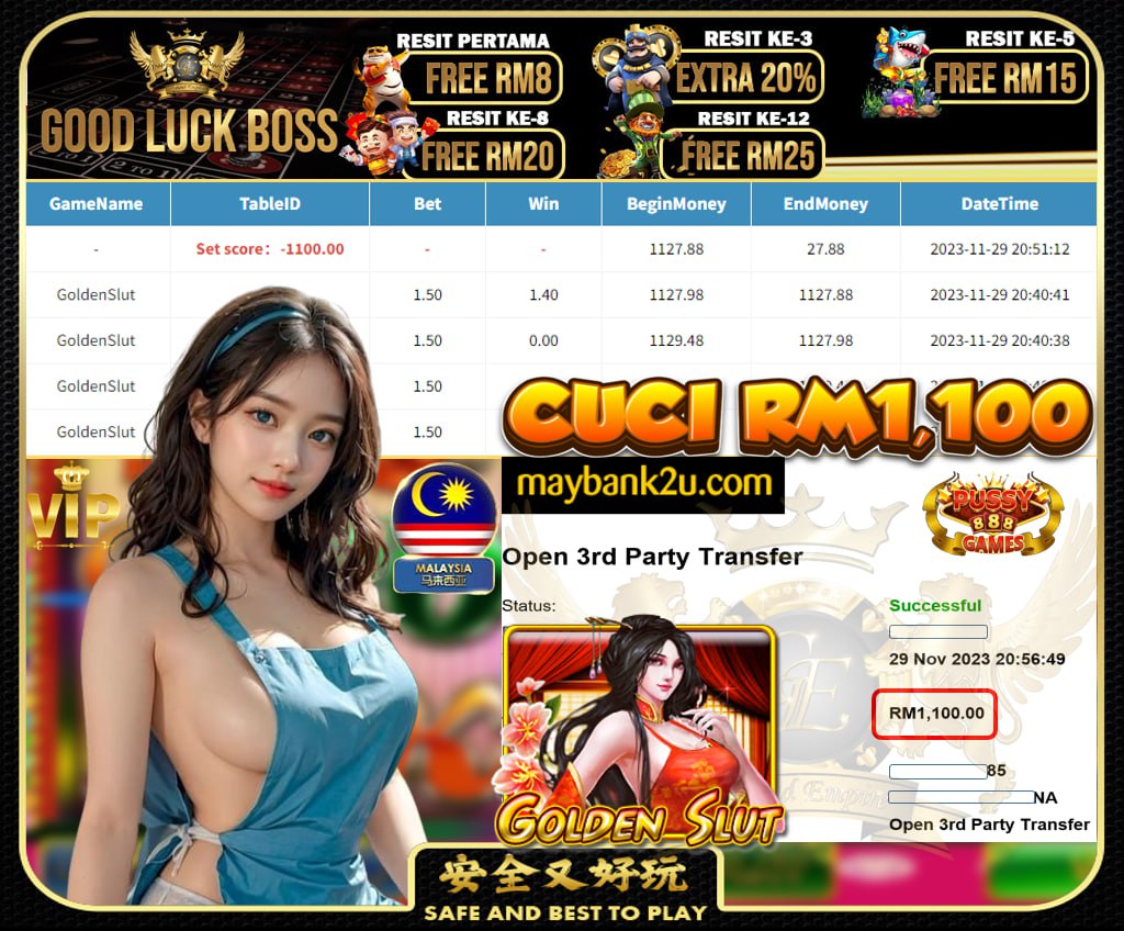 PUSSY888 GOLDENSLUT CUCI RM1,100!!!