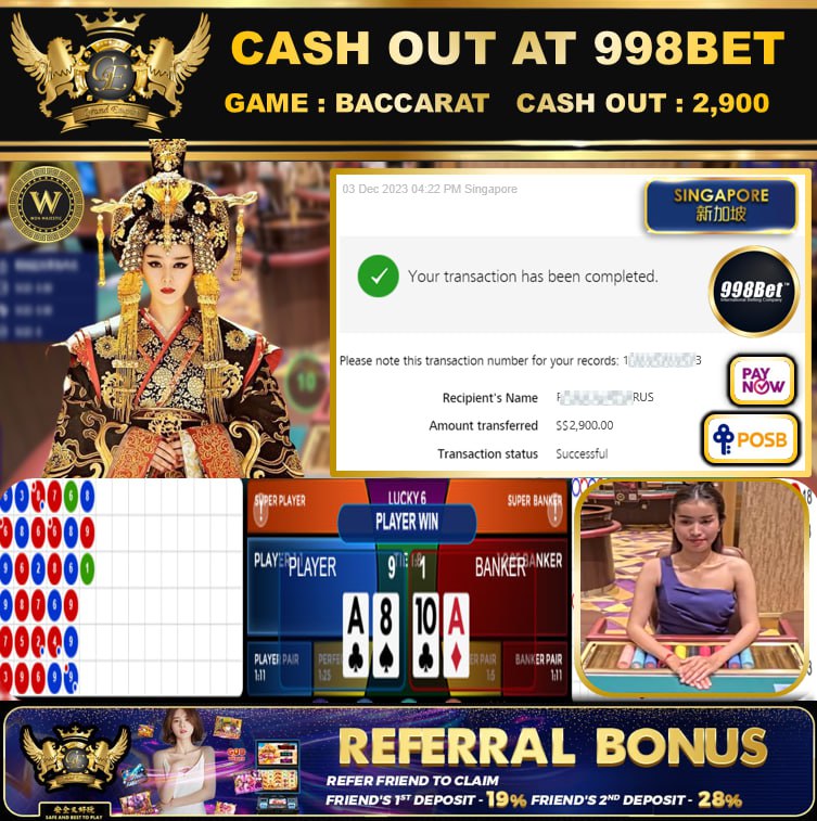 998BET - BACCARAT - CASHOUT 2900 !!