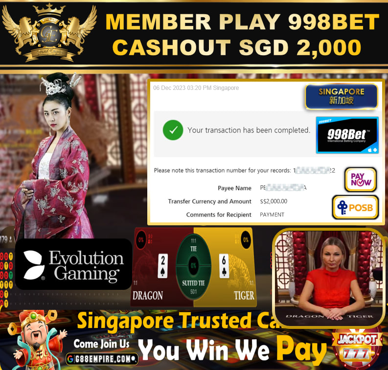 998BET - DRAGONTIGER  CASHOUT SGD2000 !!!