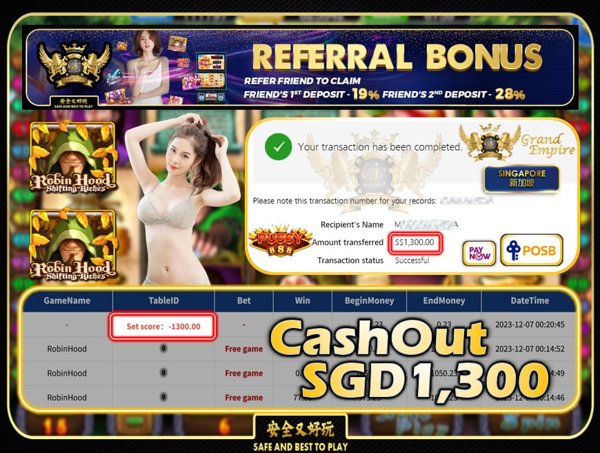 PUSSY888 - ROBIN HOOD  CASHOUT SGD1300 !!!