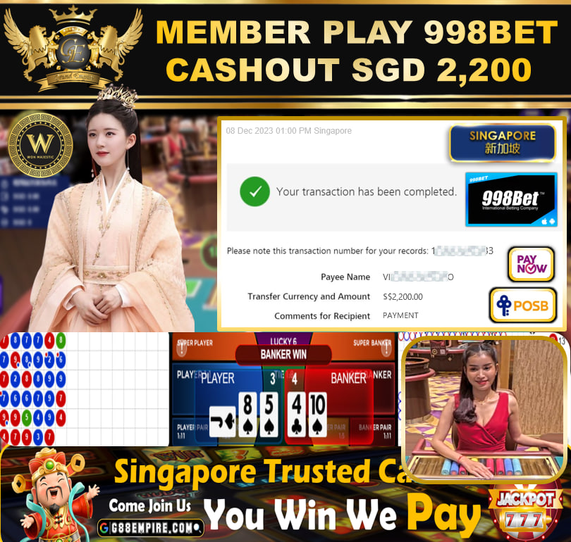 998BET - BACCARAT CASHOUT SGD2200 !!!