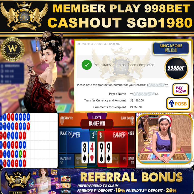 998BET - BACCARAT  CASHOUT SGD1980 !!!