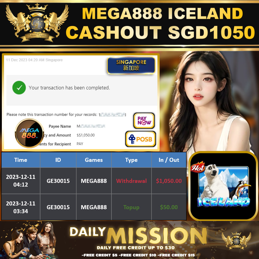 MEGA888 - ICELAND - CASHOUT SGD1050 !!