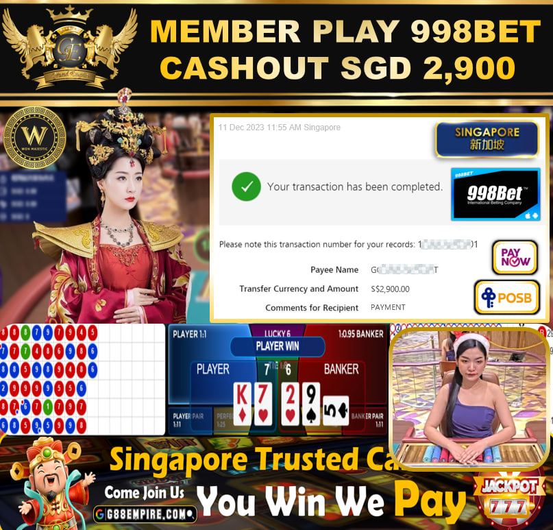 998BET - BACCARAT  CASHOUT SGD2900 !!!