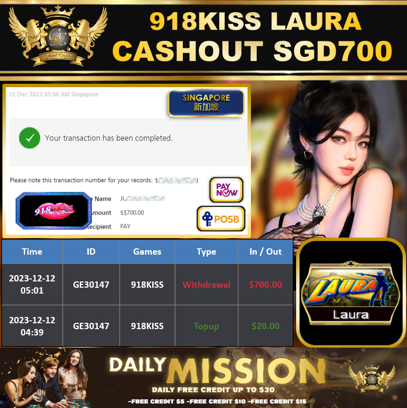 918KISS - LAURA CASHOUT SGD700 !!!