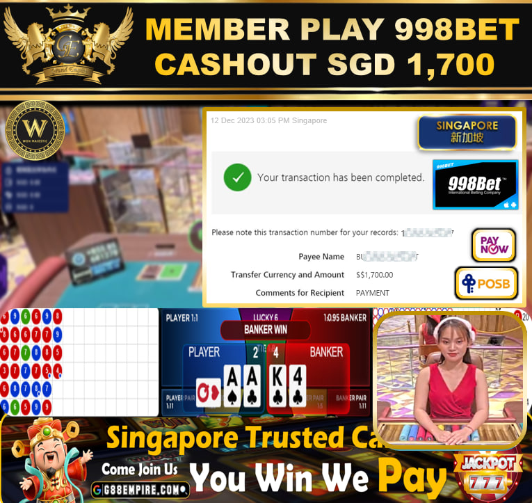 998BET - BACCARAT  CASHOUT SGD1700 !!!