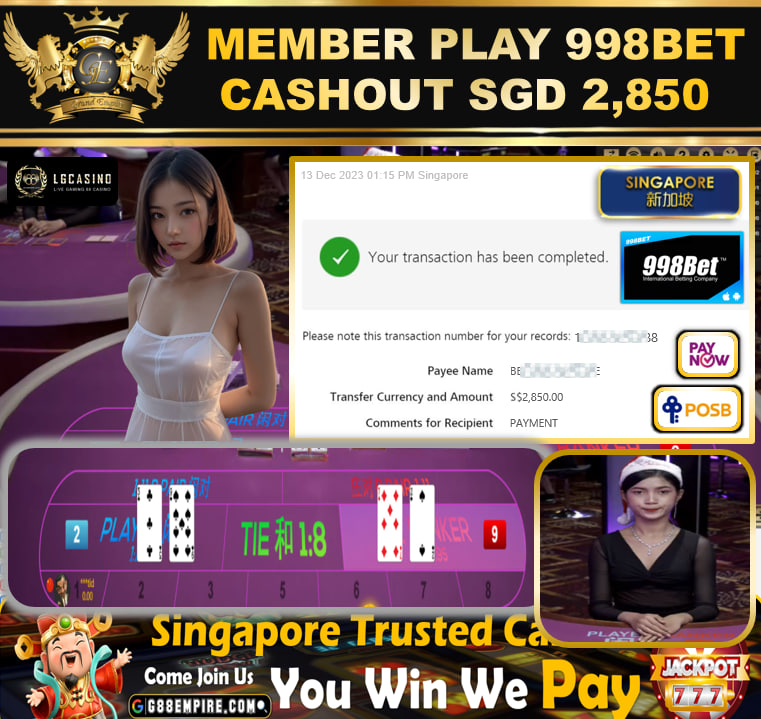 998BET - BACCARAT  CASHOUT SGD2850 !!!