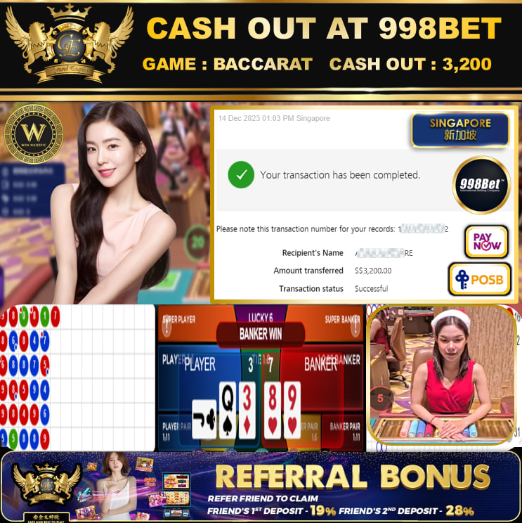 998BET  - BACCARAT  CASHOUT SGD3,200 !!!