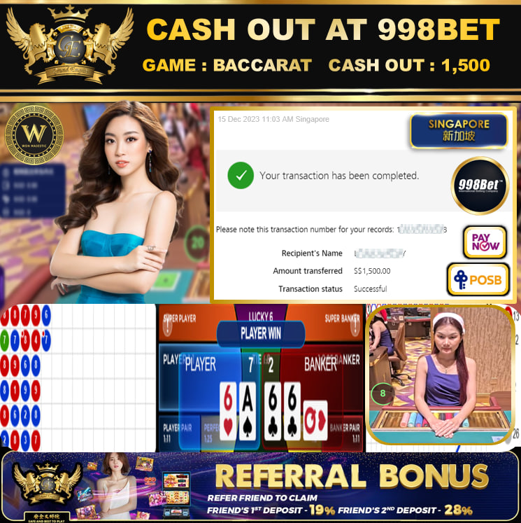 998BET  - BACCARAT  CASHOUT SGD1,500 !!!