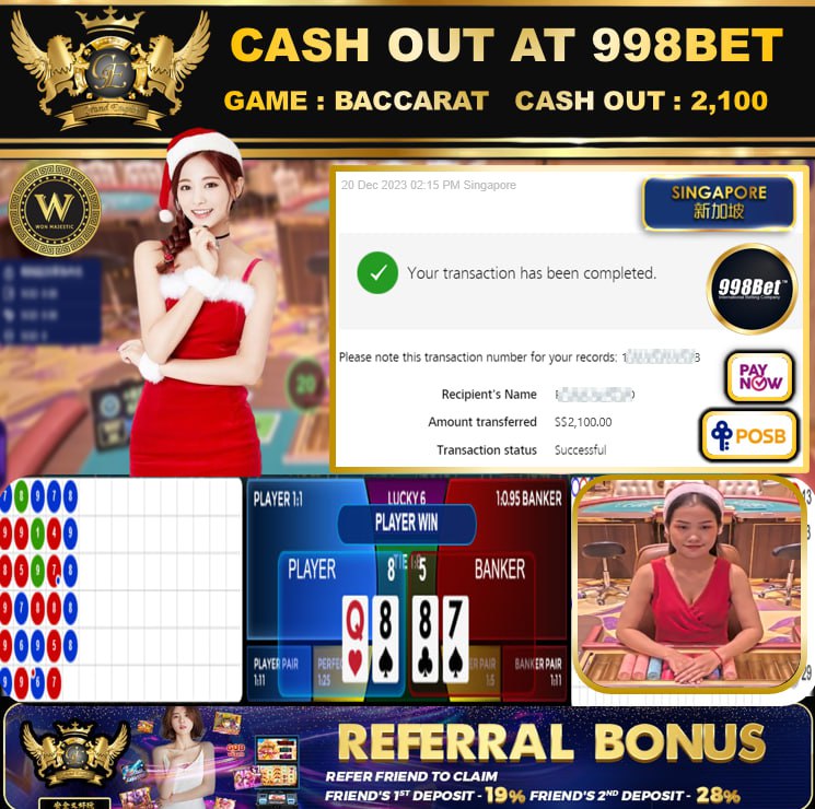 998BET  - BACCARAT - CASHOUT SGD2100 !!!