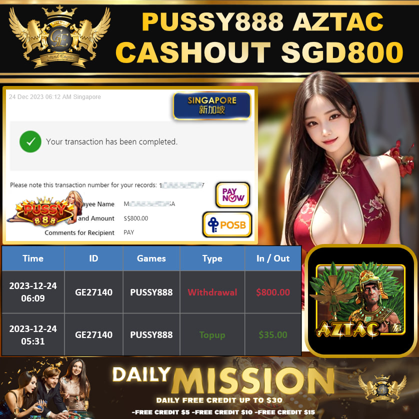 PUSSY888 - AZTAC - CASHOUT SGD800 !!!