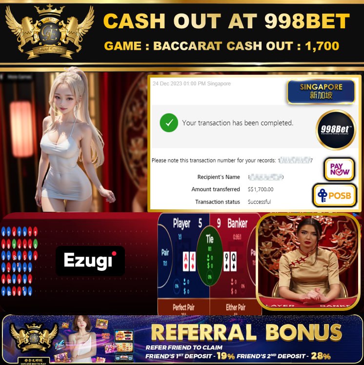 998BET - BACCARAT - CASHOUT SGD1,700 !!!