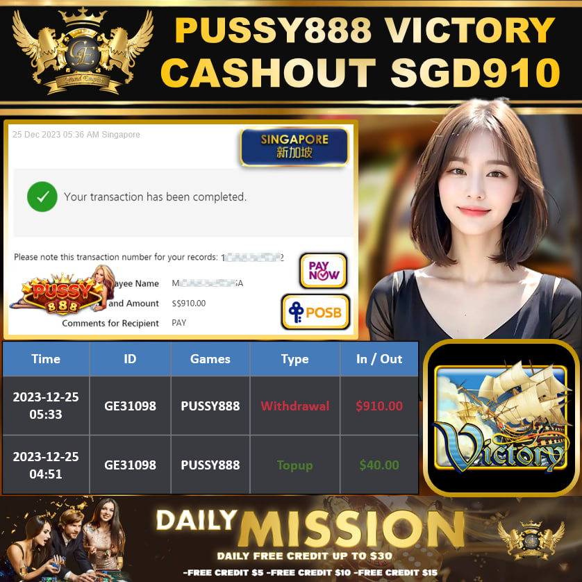 PUSSY888 - VICTORY CASHOUT SGD910 !!!