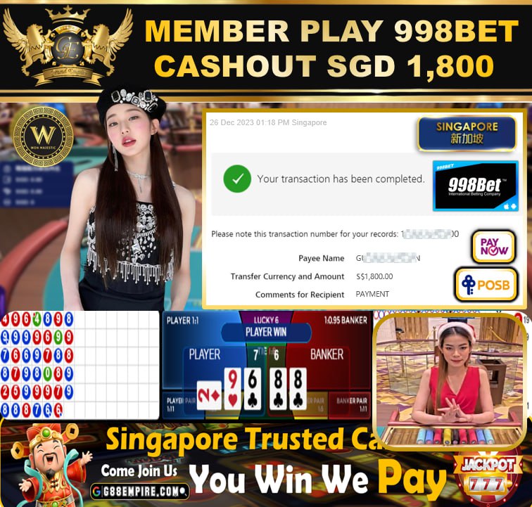 998BET - BACCARAT - CASHOUT SGD1,800 !!!