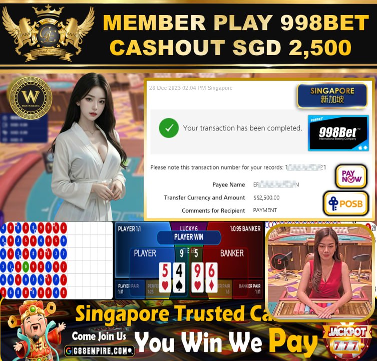 998BET - BACCARAT - CASHOUT SGD 2500 !!!