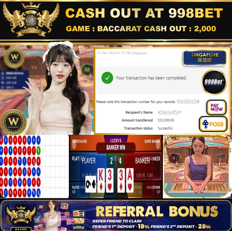 998BET - BACCARAT - CASHOUT SGD2,000 !!!