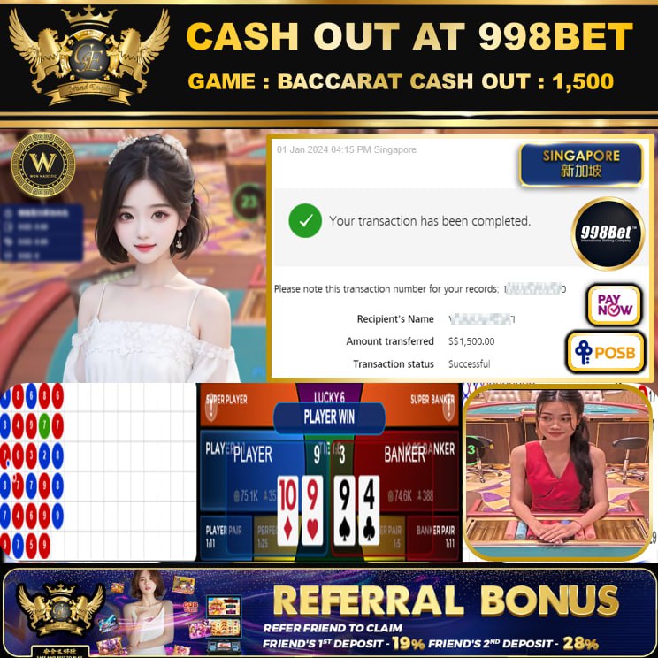 998BET - BACCARAT CASHOUT SGD1,500 !!!