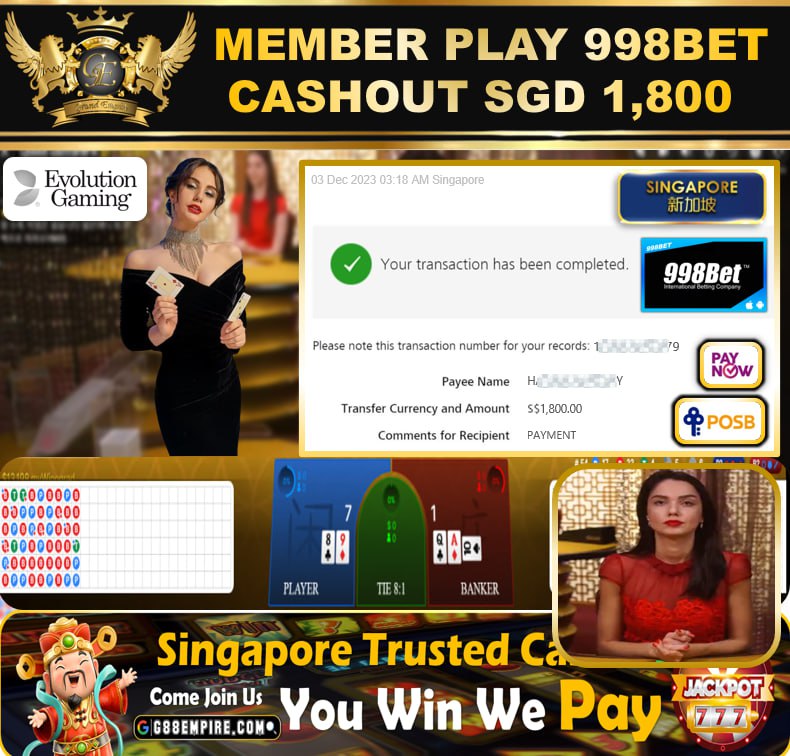 998BET - BACCARAT CASHOUT SGD1,800 !!!