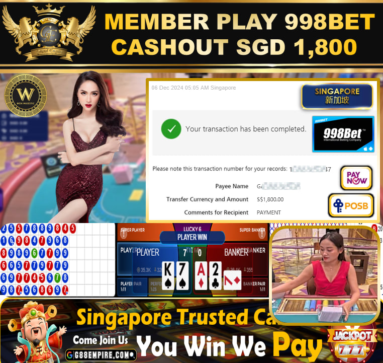 998BET - BACCARAT CASHOUT SGD1800 !!!