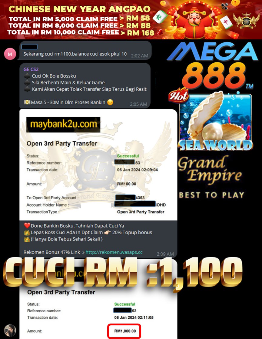 MEGA888 SEAWORLD CUCI RM1,100!!!