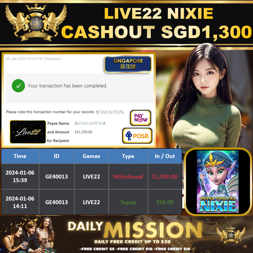 LIVE22 - INTO THE FAY NIXIE CASHOUT SGD1,300 !!!