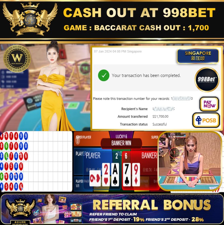 998BET - BACCARAT CASHOUT SGD1700 !!!