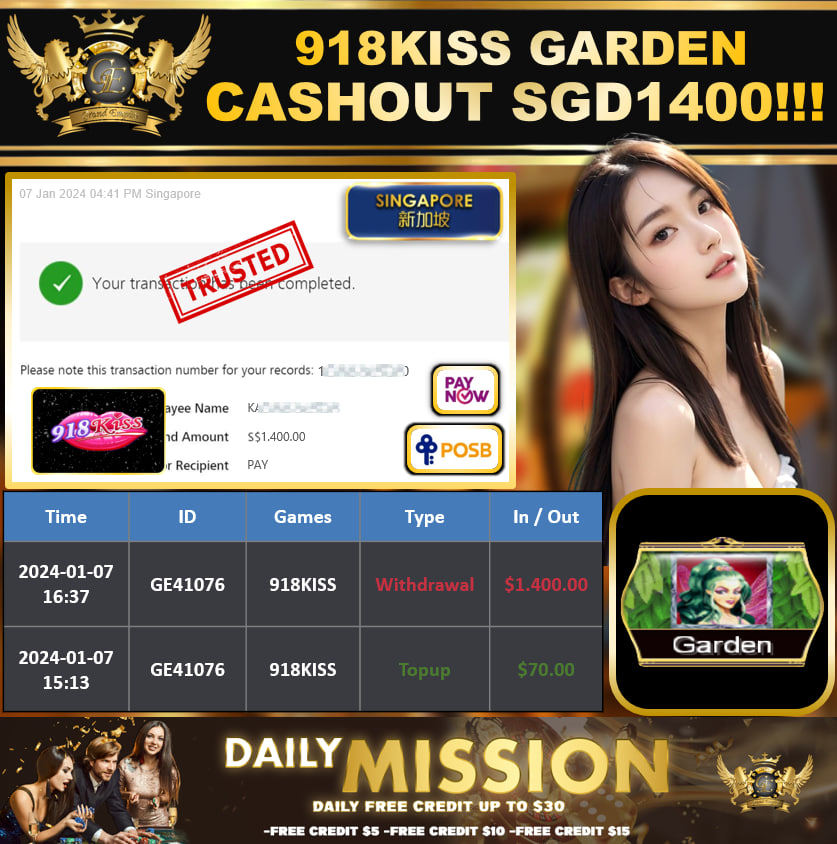 918KISS - GARDEN - CASHOUT SGD1300 !!!