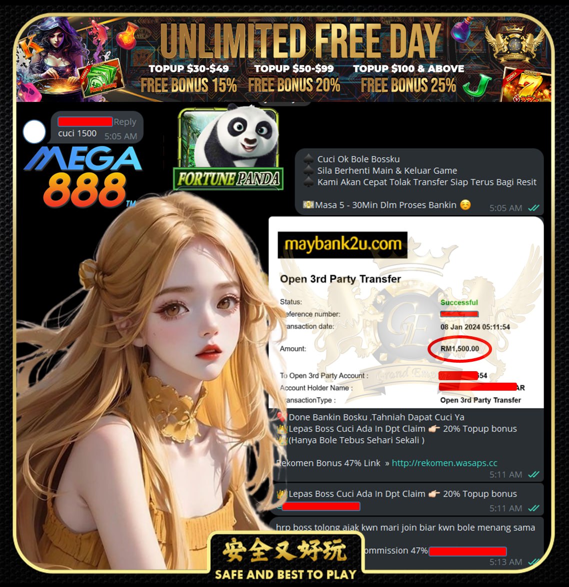 MEGA888 FORTUNE PANDA CUCI RM1,500!!!