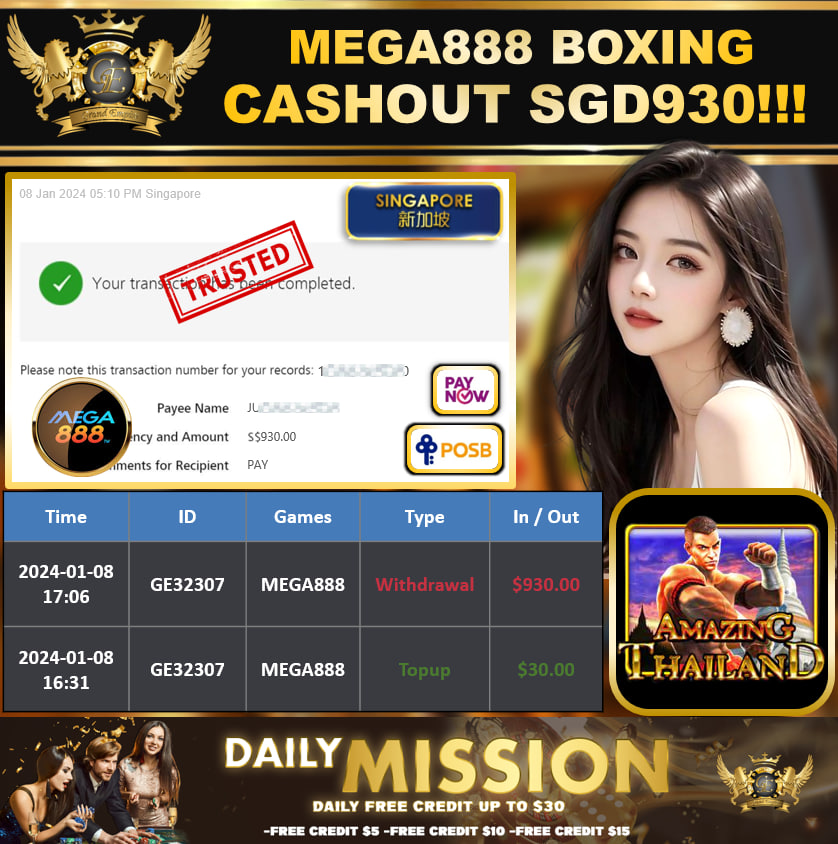 MEGA888 - BOXING - CASHOUT SGD930 !!!