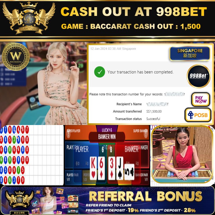 998BET - BACCARAT CASHOUT SGD1500 !!!