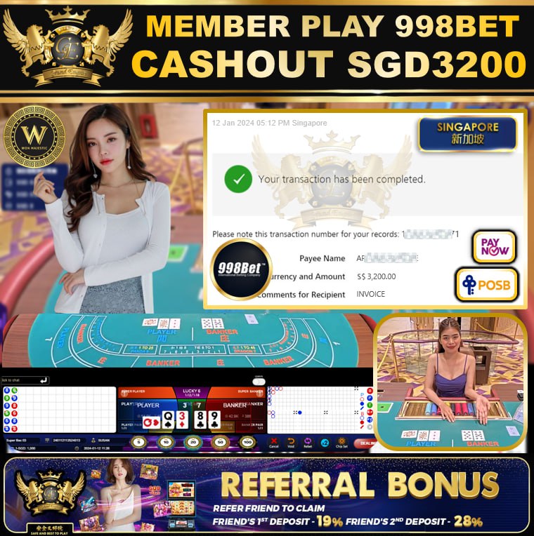 998BET - BACCARAT CASHOUT SGD3200 !!!