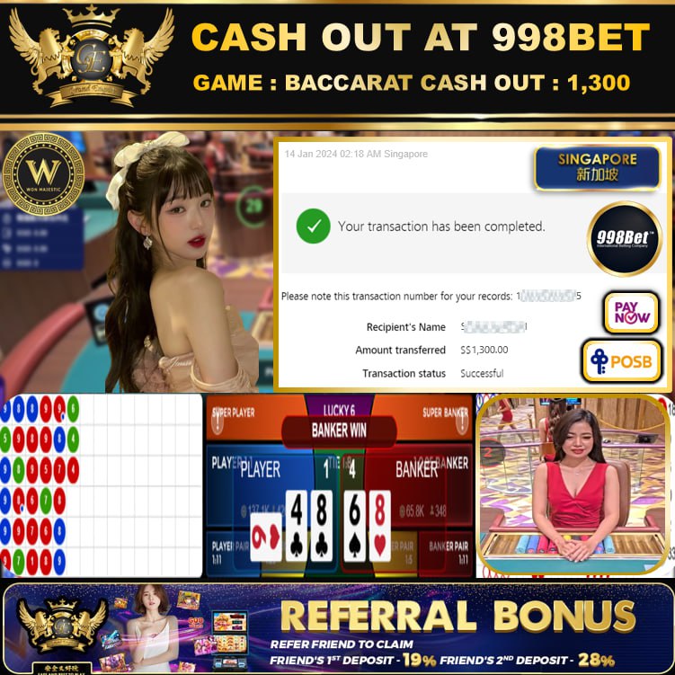 998BET - BACCARAT  CASHOUT SGD1300 !!!