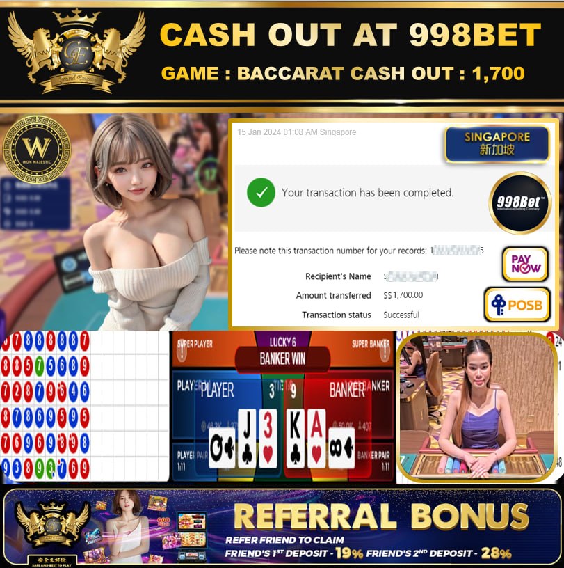 998BET -  BACCARAT  CASHOUT SGD1700 !!!