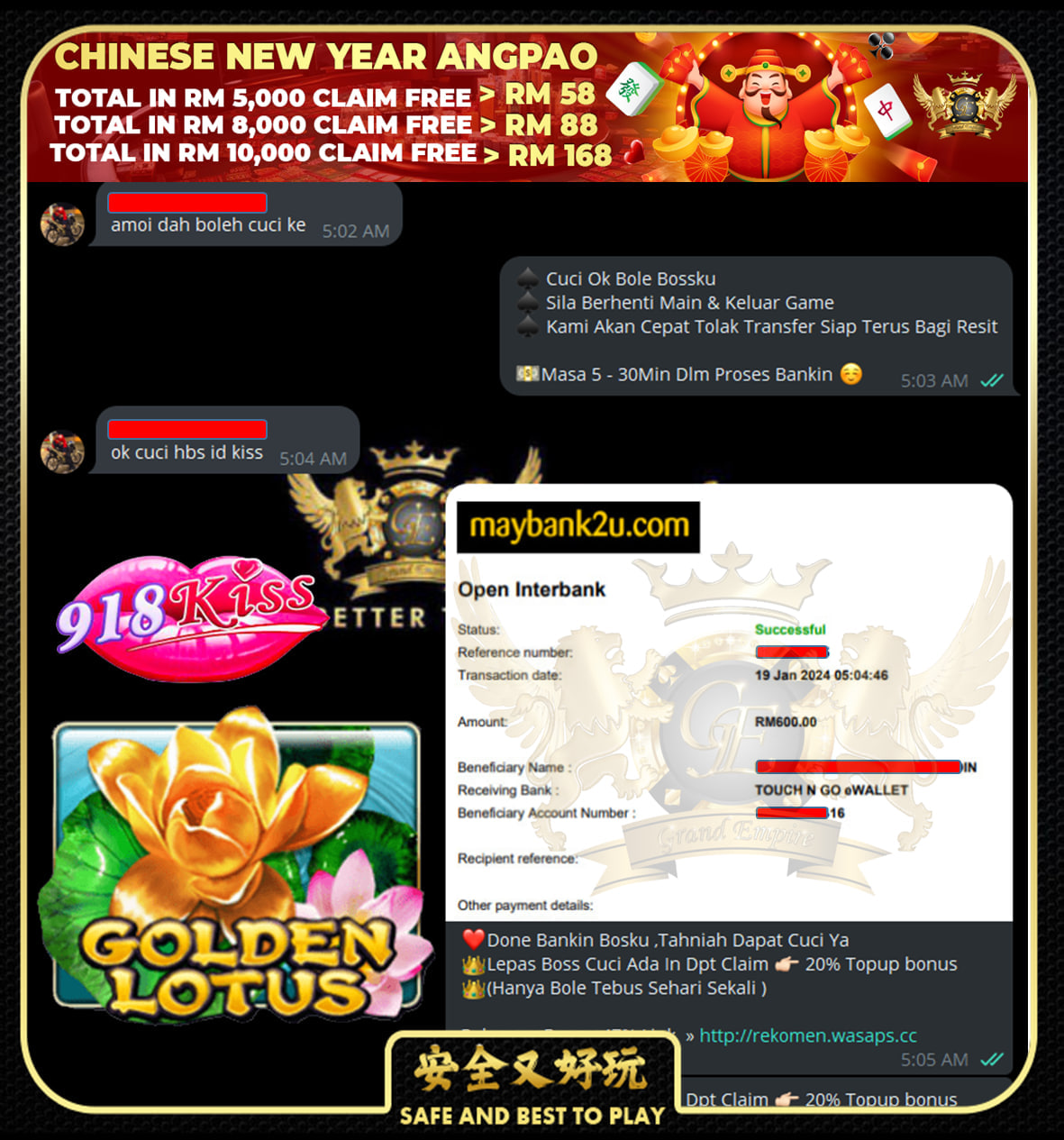 918KISS GOLDEN LOTUS CUCI RM600!!!