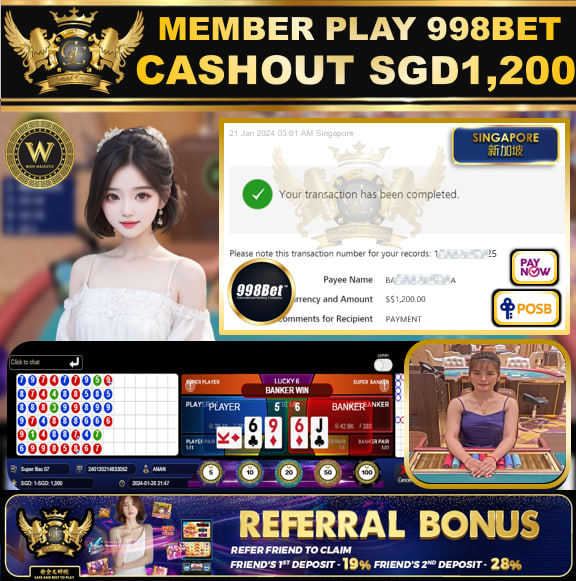 998BET - BACCARAT CASHOUT SGD1,200 !!!