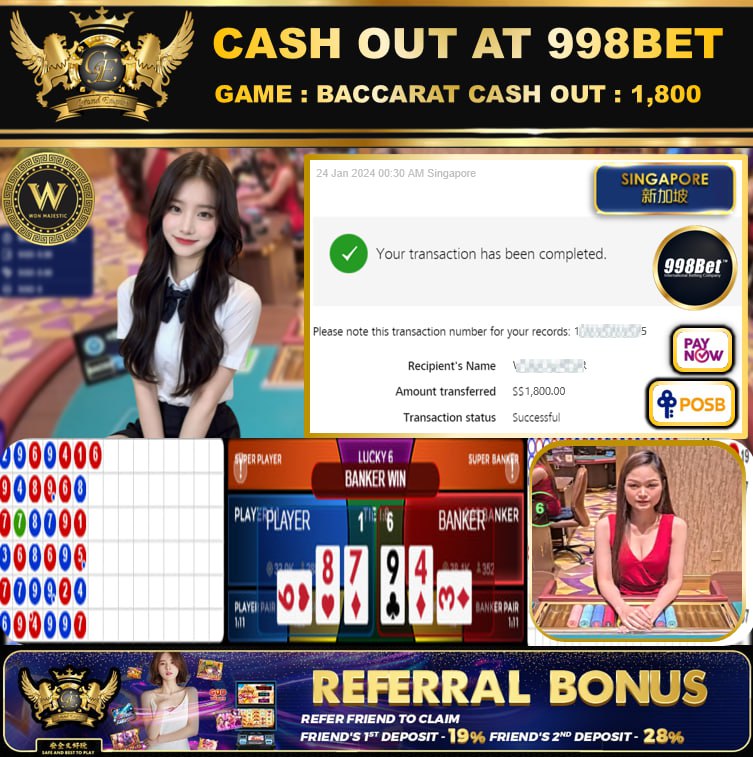 998BET - BACCARAT CASHOUT SGD1,800 !!!