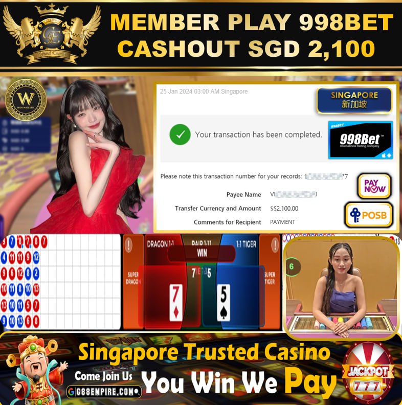 998BET - DRAGONTIGER CASHOUT SGD2,100 !!!