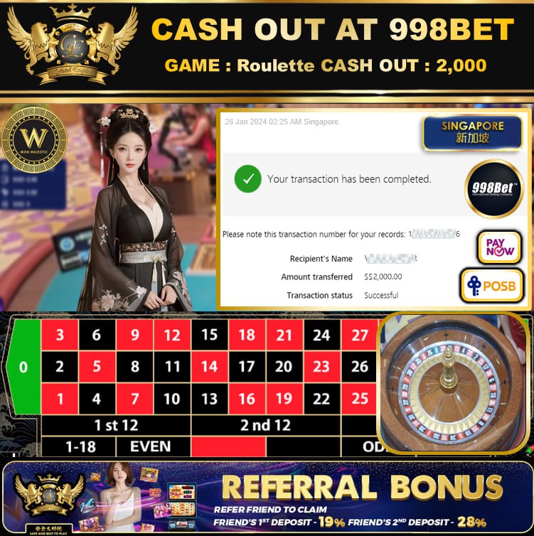 998BET - ROULETTE CASHOUT SGD2,000 !!!